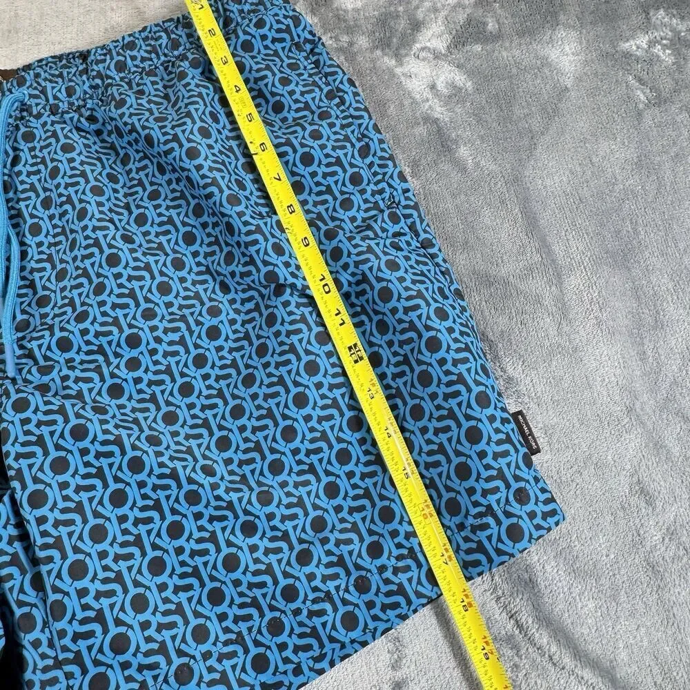 Michael Kors Sz XXL Mens Swim Shorts Allover AOP Logo Spelling BLUE Black